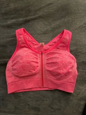 90 Degree By Reflex Heathered Hot Pink Front-Zip Sports Bra